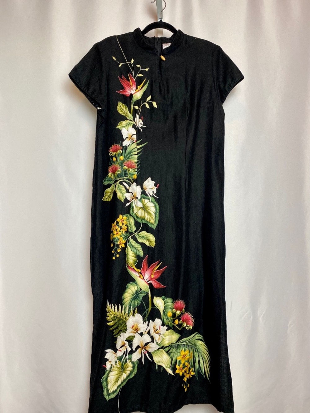 Vintage Young Hawaii by Iolani Tropical Print Maxi Dress with Side Slits XL